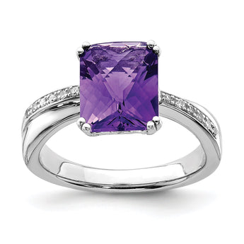Sterling Silver Rhodium-plated Diamond and Amethyst Ring, Size 9 - Birthstone Company