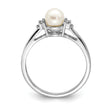 Sterling Silver Rhodium Plated Diamond and Fresh Water Cultured Pearl Ring