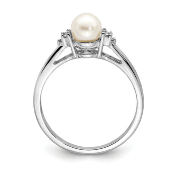Sterling Silver Rhodium Plated Diamond and Fresh Water Cultured Pearl Ring