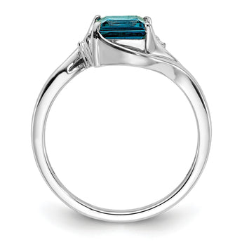 Sterling Silver Rhodium Plated Diamond & London Blue Topaz Ring - Birthstone Company