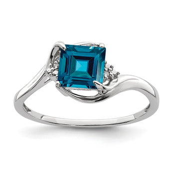 Sterling Silver Rhodium Plated Diamond & London Blue Topaz Ring - Birthstone Company