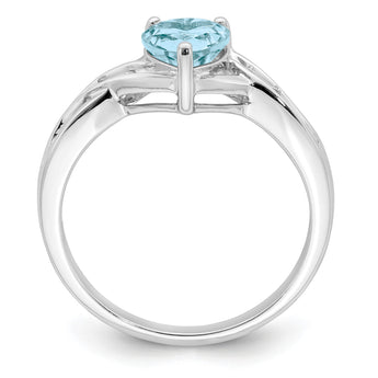 Sterling Silver Rhodium Plated Dia. Lt Swiss Blue Topaz Heart Ring - Birthstone Company