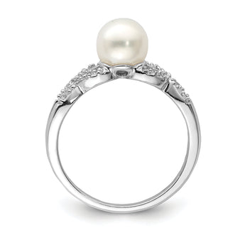 Sterling Silver Rhodium Plated Diamond and Fresh Water Cultured Pearl Ring