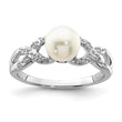 Sterling Silver Rhodium Plated Diamond and Fresh Water Cultured Pearl Ring
