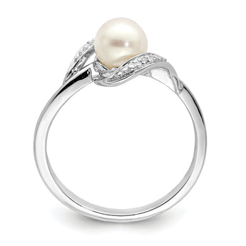 Sterling Silver Rhodium Plated Diamond and Fresh Water Cultured Pearl Ring
