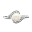 Sterling Silver Rhodium Plated Diamond and Fresh Water Cultured Pearl Ring