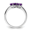 Sterling Silver Rhodium Plated Diamond and Amethyst Heart Ring