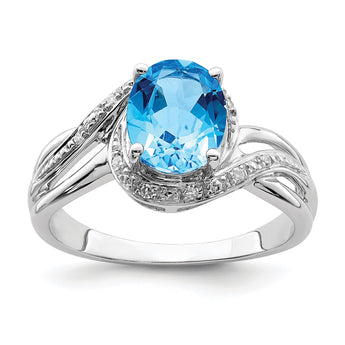 Sterling Silver Rhodium Plated Dia. and Light Swiss BT Oval Ring - Birthstone Company