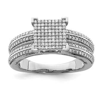 Sterling Silver Rhodium Plated Diamond Square Ring