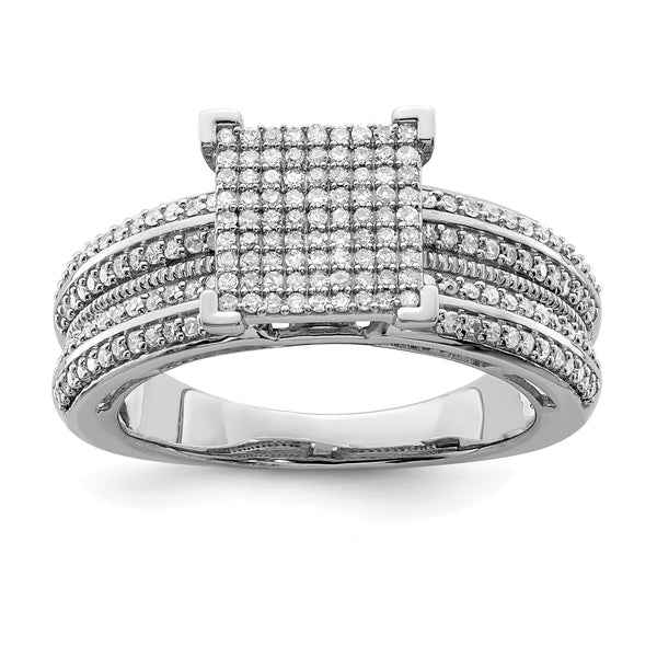 Sterling Silver Rhodium Plated Diamond Square Ring