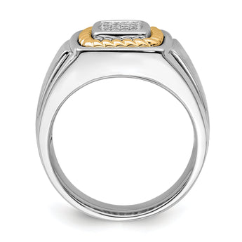 Sterling Silver Rhodium-plated With10k Yellow Gold Mens Diamond Ring