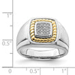 Sterling Silver Rhodium-plated With10k Yellow Gold Mens Diamond Ring