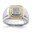 Sterling Silver Rhodium-plated With10k Yellow Gold Mens Diamond Ring