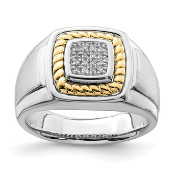 Sterling Silver Rhodium-plated With10k Yellow Gold Mens Diamond Ring