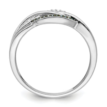Sterling Silver Rhod Plated Blue and White Diamond Ring