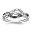 Sterling Silver Rhod Plated Blue and White Diamond Ring