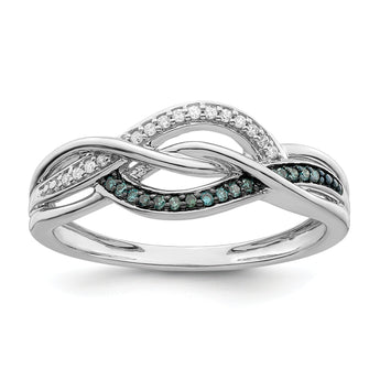 Sterling Silver Rhod Plated Blue and White Diamond Ring