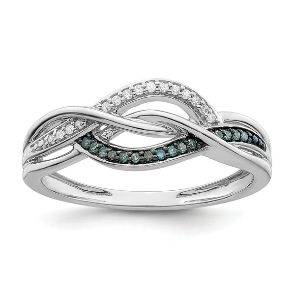 Sterling Silver Rhod Plated Blue and White Diamond Ring