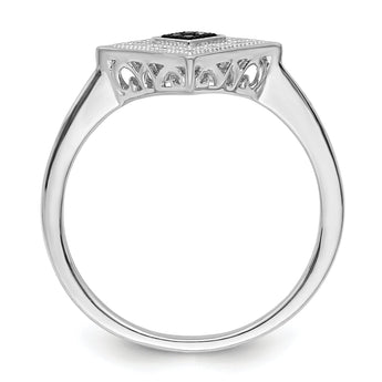 White Night Sterling Silver Rhodium-plated Black and White Diamond Ring
