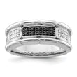 White Night Sterling Silver Rhodium-plated White and Black Diamond Men's Ring