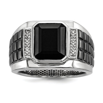 Men's Diamond & Onyx Square Ring in Sterling Silver - Birthstone Company