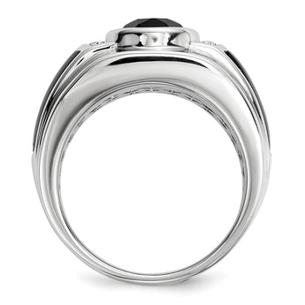 White Night Sterling Silver Rhodium-plated Diamond and Onyx Men's Ring - Birthstone Company