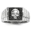 White Night Sterling Silver Rhodium-plated Black Diamond Square Skull Men's Ring - Birthstone Company