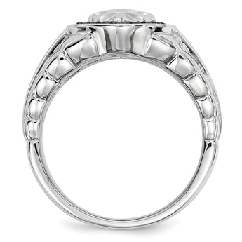 White Night Sterling Silver Rhodium-plated Black Diamond Oval Skull Men's Ring - Birthstone Company