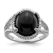 Sterling Silver Rhodium-plated Onyx and Diamond Ring