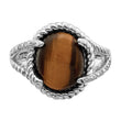 Sterling Silver Rhodium-plated Tigers Eye Quartz and Diamond Ring