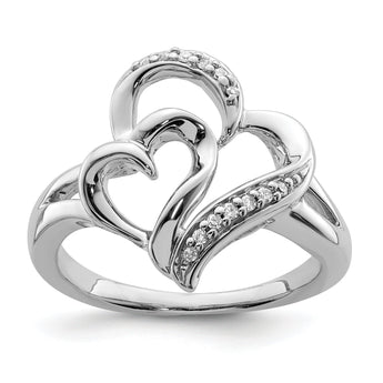 Sterling Silver Rhodium Diamond Heart Ring