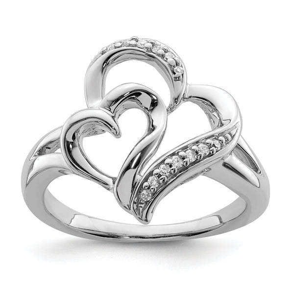 Sterling Silver Rhodium Diamond Heart Ring
