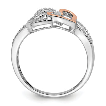 Sterling Silver Rhodium & 14k Rose Gold Diamonds Two Heart Ring