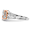 Sterling Silver Rhodium & 14k Rose Gold Diamonds Two Heart Ring