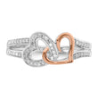 Sterling Silver Rhodium & 14k Rose Gold Diamonds Two Heart Ring