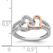Sterling Silver Rhodium & 14k Rose Gold Diamonds Two Heart Ring