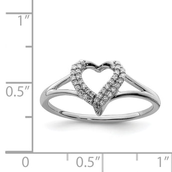 Sterling Silver Rhodium Diamond Heart Ring