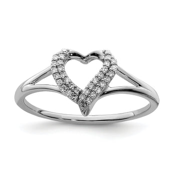 Sterling Silver Rhodium Diamond Heart Ring