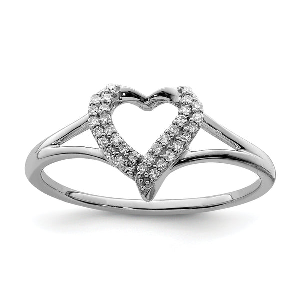 Sterling Silver Rhodium Diamond Heart Ring