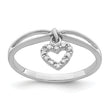 Sterling Silver Rhodium Plated Diamond Heart Dangle Ring
