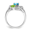Sterling Silver Rhodium Blue Topaz Peridot Diamond Ring
