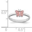 Sterling Silver RH-plated Polished Pink Enameled Butterfly Children's Ring
