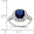 Sterling Silver Rhodium-plated Polished Blue Glass and CZ Ring