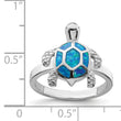 Sterling Silver Rhodium Created Blue Opal Turtle Ring