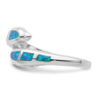 Sterling Silver Rhodium Created Blue Opal Dolphins Ring