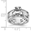 Sterling Silver Rhodium-plated and Antiqued Claddagh Ring