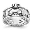 Sterling Silver Rhodium-plated and Antiqued Claddagh Ring