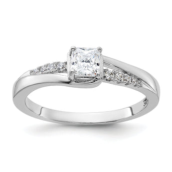 Sterling Silver Rhodium-plated Polished & CZ Ring