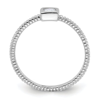 Sterling Silver Rhodium-plated Polished & Textured CZ Square Ring