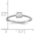 Sterling Silver Rhodium-plated Polished & Textured CZ Square Ring